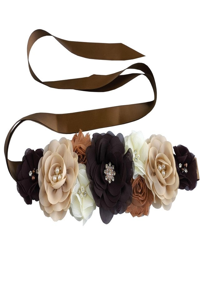 Oyabridal Brown Babyshower Sash for Mom,Maternity Flower Sash Belt for Pregnancy Photograph - Image 1
